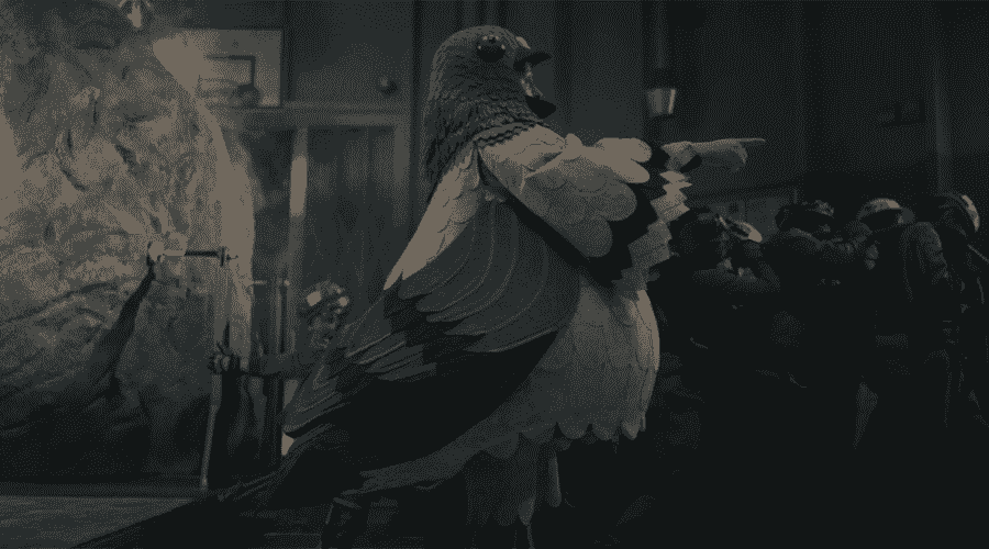 Mickey 17 pigeon costume man